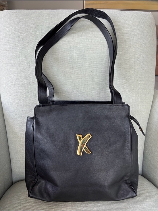 Handbags - Paloma Picasso Black Leather Shoulder Bag with Gold Accent